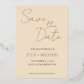 Champagne Kleur Eenvoudige Stijl Trouwen Save the  Folie Uitnodiging (Voorkant)