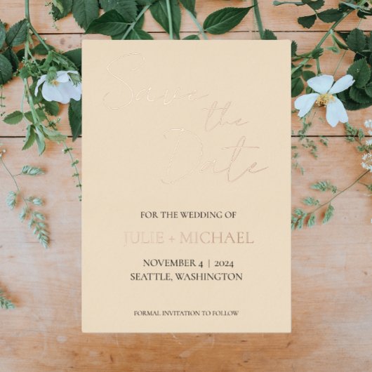 Champagne Kleur Eenvoudige Stijl Trouwen Save the  Folie Uitnodiging