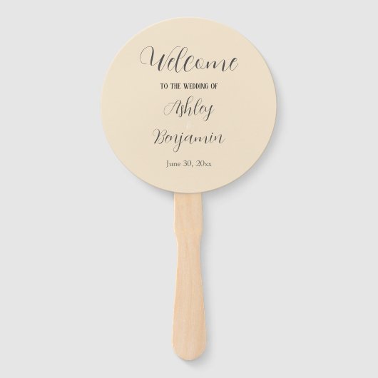 Champagne Kleur Eenvoudige Trouwceremonie Programm Handwaaier (Voorkant)