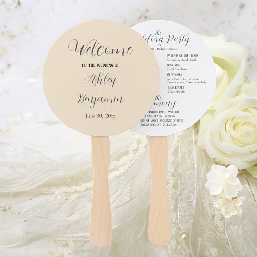 Champagne Kleur Eenvoudige Trouwceremonie Programm Handwaaier