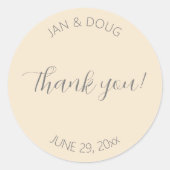Champagne kleur gestileerde bruiloft dank u ronde sticker (Voorkant)
