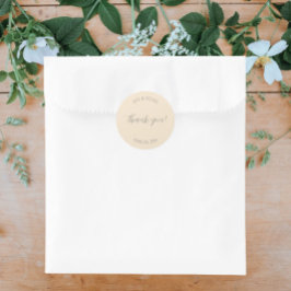 Champagne kleur gestileerde bruiloft dank u ronde sticker