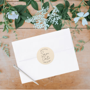 Champagne Kleur Gestileerde Trouwkaart Save the Da Ronde Sticker