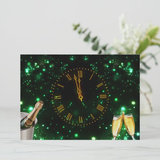 Champagne & Klok Oudejaarsavond Kaart (Staand voorkant)