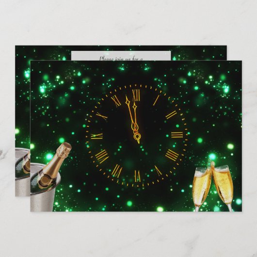 Champagne & Klok Oudejaarsavond Kaart (Voorkant / Achterkant)
