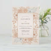 Champagne Koperen Blad Bruiloft Kaart (Staand voorkant)