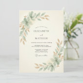 Champagne Koperen Blad Bruiloft Kaart (Staand voorkant)
