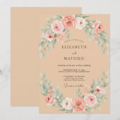 Champagne Koraal Ranunculus Eucalyptus Bruiloft Kaart (Voorkant / Achterkant)