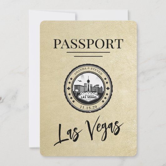 Champagne Las Vegas Passport Wedding Kaart (Achterkant)