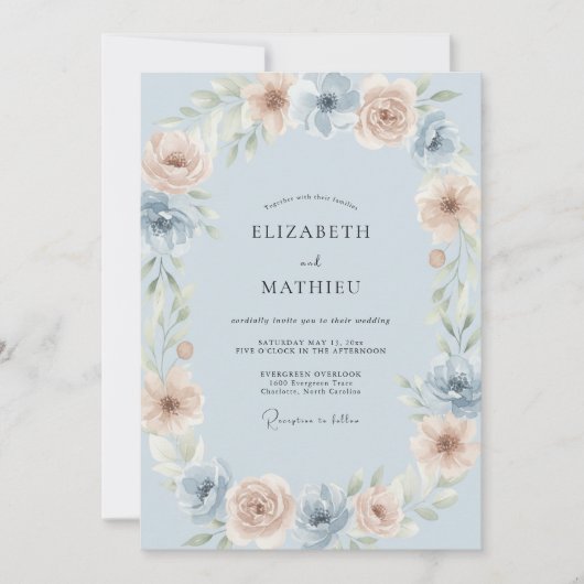 Champagne Leiste Ranunculus Eucalyptus Bruiloft Kaart (Voorkant)