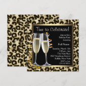 Champagne Leopard Birthday Party Kaart (Voorkant / Achterkant)