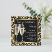 Champagne Leopard Birthday Party Kaart (Staand voorkant)