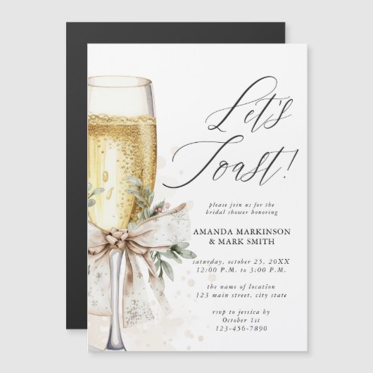 Champagne Let's Toast Winter Bridal Shower Magnetische Uitnodiging (Voorkant / Achterkant)