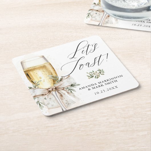 Champagne Let's Toast Winter Engagement Kartonnen Onderzetters (Schuin)