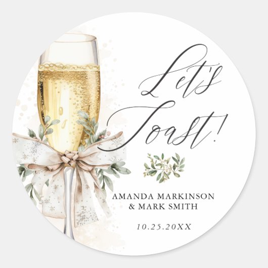 Champagne Let's Toast Winter Engagement Ronde Sticker (Voorkant)