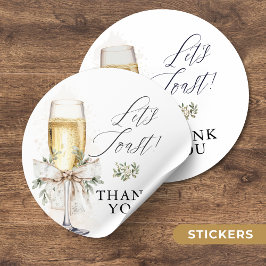 Champagne Let's Toast Winter Engagement Thank You Ronde Sticker