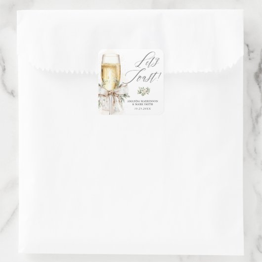 Champagne Let's Toast Winter Engagement Vierkante Sticker (Tas)