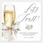 Champagne Let's Toast Winter Engagement Vierkante Sticker (Voorkant)