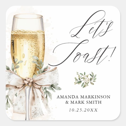 Champagne Let's Toast Winter Engagement Vierkante Sticker (Voorkant)