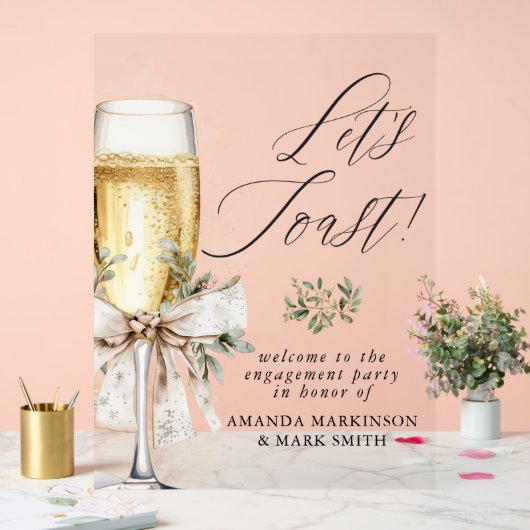 Champagne Let's Toast Winter Engagement Welcome Acryl Bord (Huwelijk)