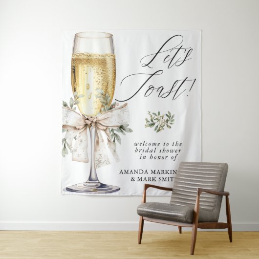 Champagne Let's Toast Winter Neutral Bridal Shower Wandkleed (In situ)