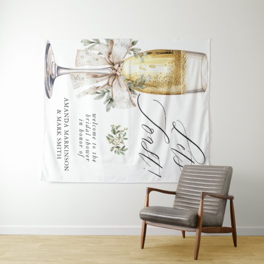 Champagne Let's Toast Winter Neutral Bridal Shower Wandkleed (In Situ (horizontaal))