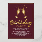 Champagne | Leuke Bourgondische rode en gouden ver Folie Uitnodiging (Voorkant)