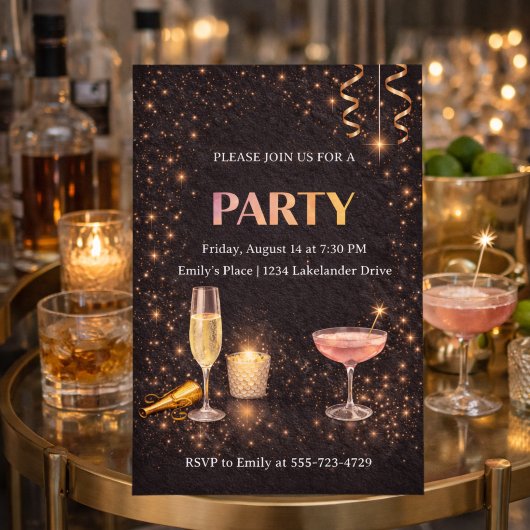 Champagne Lichten Feest Uitnodiging