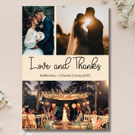Champagne Liefde & Dank Trouwfoto's Drie Foto's Tr Kaart