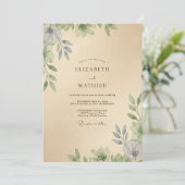 Champagne Loof Eucalyptus Bruiloft Kaart (Staand voorkant)