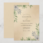 Champagne Loof Eucalyptus Bruiloft Kaart (Voorkant / Achterkant)
