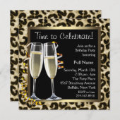 Champagne Luipaard Verjaardagsfeest Uitnodigingen (Voorkant / Achterkant)