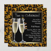 Champagne Luipaard Verjaardagsfeest Uitnodigingen (Voorkant / Achterkant)