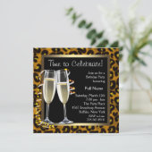 Champagne Luipaard Verjaardagsfeest Uitnodigingen (Staand voorkant)