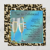 Champagne Luipaard Verjaardagsfeest Uitnodigingen (Voorkant / Achterkant)