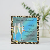 Champagne Luipaard Verjaardagsfeest Uitnodigingen (Staand voorkant)