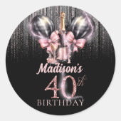 Champagne luxe 40e verjaardag gepersonaliseerd ronde sticker (Voorkant)