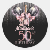 Champagne luxe 50e verjaardag gepersonaliseerd ronde sticker (Voorkant)