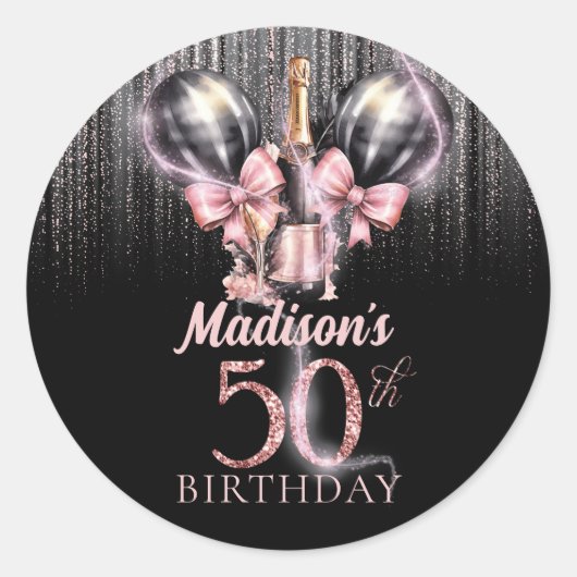Champagne luxe 50e verjaardag gepersonaliseerd ronde sticker (Voorkant)