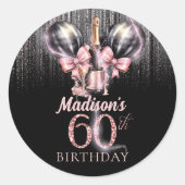 Champagne luxe 60e verjaardag gepersonaliseerd ronde sticker (Voorkant)