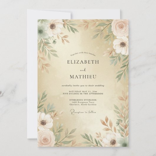 Champagne Luxe Waterverf Bruiloft Kaart (Voorkant)