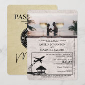 Champagne Malediven Paspoort Huwelijksuitnodiging Kaart (Voorkant / Achterkant)