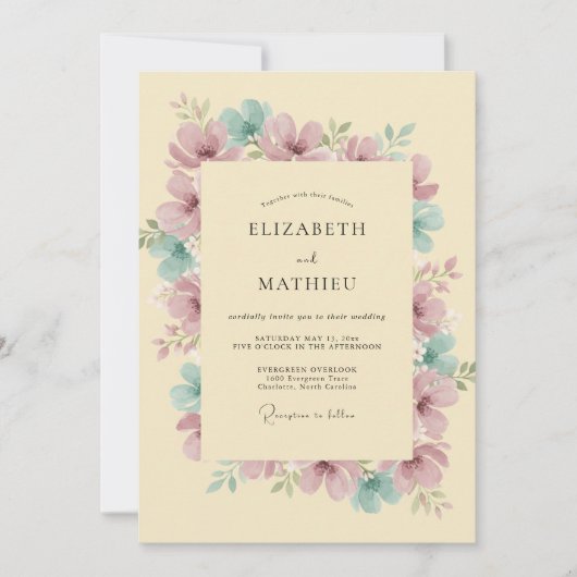 Champagne Mauve Bloemblad Bruiloft Kaart (Voorkant)