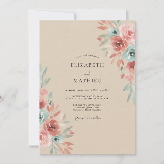 Champagne Mauve Ranunculus Eucalyptus Bruiloft Kaart (Voorkant)