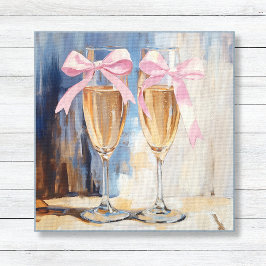 Champagne met Roze Strik Uniek Bruidsdiner Cadeau Canvas Afdruk