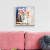 Champagne met Roze Strikken Uniek Bruidsbruiloft C Canvas Afdruk (Insitu (Woonkamer))