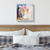 Champagne met Roze Strikken Uniek Bruidsbruiloft C Canvas Afdruk (Insitu (Slaapkamer))