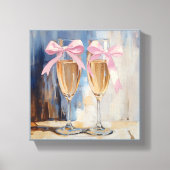 Champagne met Roze Strikken Uniek Bruidsbruiloft C Canvas Afdruk (Voorkant)