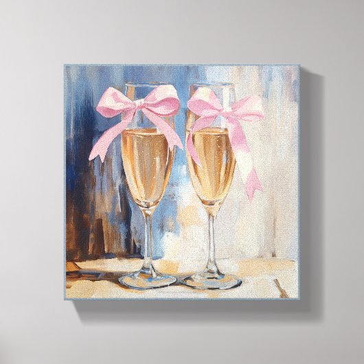 Champagne met Roze Strikken Uniek Bruidsbruiloft C Canvas Afdruk (Voorkant)