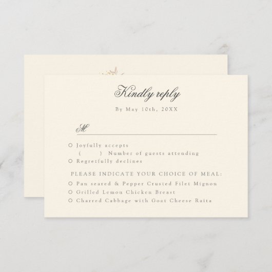 champagne met rozen RSVP met maaltijdkeuzes (Voorkant / Achterkant)